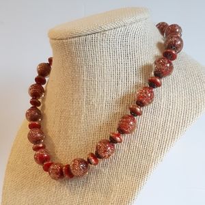 Antique Art Deco Crimson Red Venetian Necklace